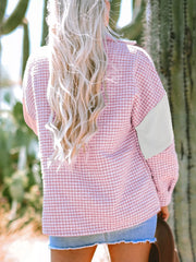 Button-Down Houndstooth Color-Block Shacket