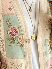 Full Size Floral V-Neck Button-Down Cardigan Plus Size