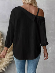 Asymmetrical Cold-Shoulder Button-Up Shirt