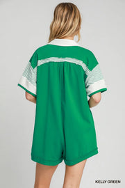 Umgee French Terry Collared Colorblock Romper
