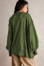 Exposed Seam Side Slit Long-Sleeve Sweatshirt