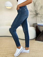 Judy Blue Mid Waist Distressed Slim Jeans - Plus Size