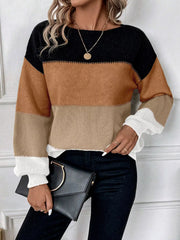 Color-Block Round-Neck Knit Sweater