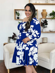 Floral Ruffle Hem Smocked Dress Pocketed - Plus Size