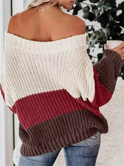 Off-Shoulder Color-Block Sweater