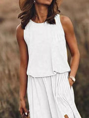 Round-Neck Sleeveless Slit Maxi Dress - Plus Size