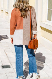Color-Block Knit V-Neck Relaxed Sweater