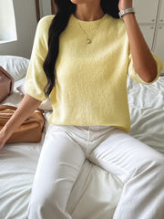 Ribbed Hem Round-Neck Sweater