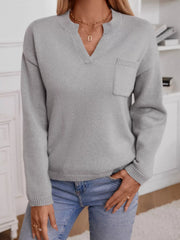 Notched Drop-Shoulder Sweater