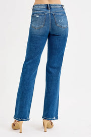 RISEN Tummy Control High-Rise Straight Distressed Jeans - Plus Size