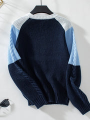 Color-Block Round-Neck Long-Sleeve Sweater