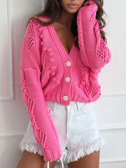 Openwork Button-Up V-Neck Cardigan