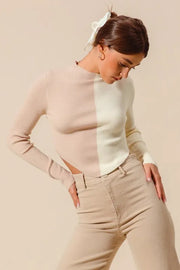 SO ME Color-Block Fitted Crop Sweater Top