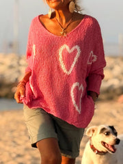Heart V-Neck Drop-Shoulder Sweater