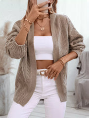 Cable Knit Open-Front Hooded Cardigan