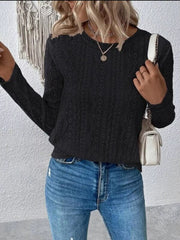 Eyelet Round-Neck Long-Sleeve Blouse - Plus Size