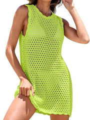 Color-Block Openwork Sleeveless Cutout Back Cover-Up