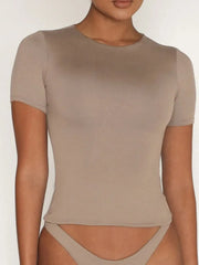 Round-Neck Short-Sleeve Swim Top