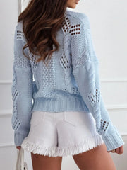Openwork Button-Up V-Neck Cardigan