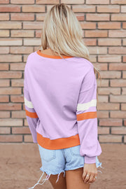 Contrast V-Neck Long-Sleeve Sweatshirt