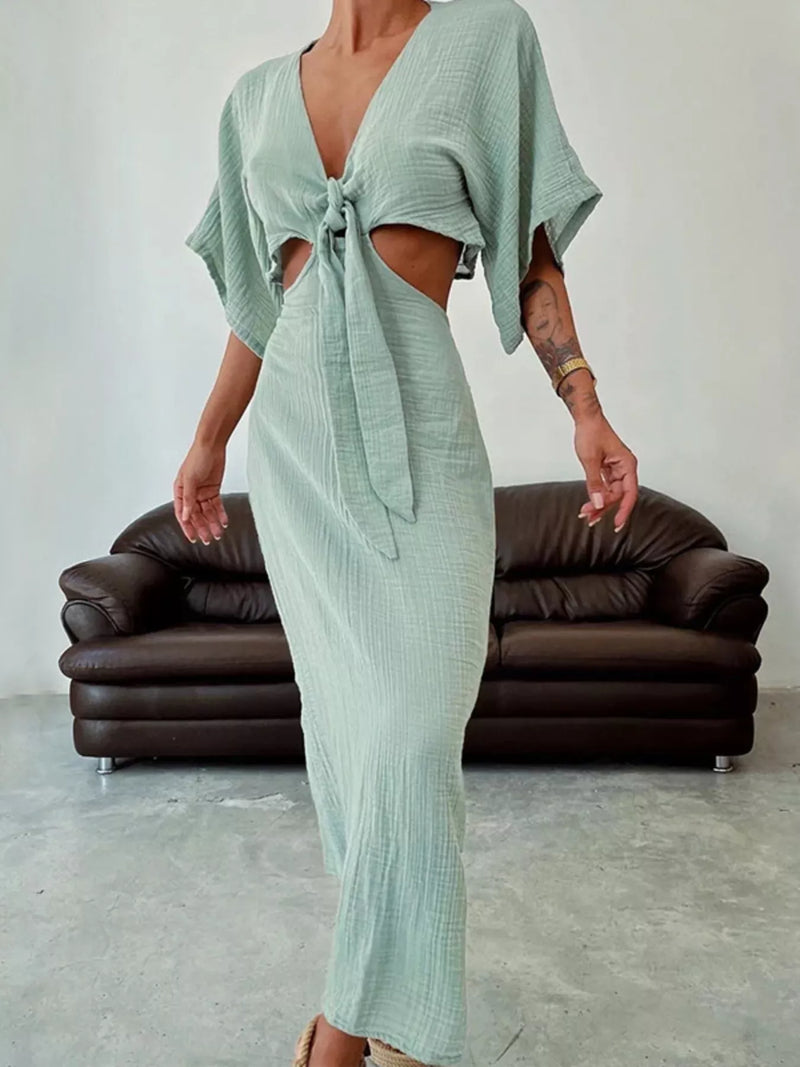 Tie Front Cutout Maxi Dress