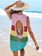Color-Block Openwork Sleeveless Cutout Back Cover-Up