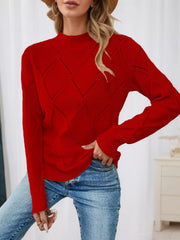 Long-Sleeve Diamond Eyelet Knit Top