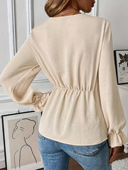 Knot Front Flounce Sleeve Blouse