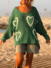 Heart V-Neck Drop-Shoulder Sweater