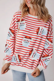 Sequin Santa Striped Round-Neck Long-Sleeve Sweatshirt