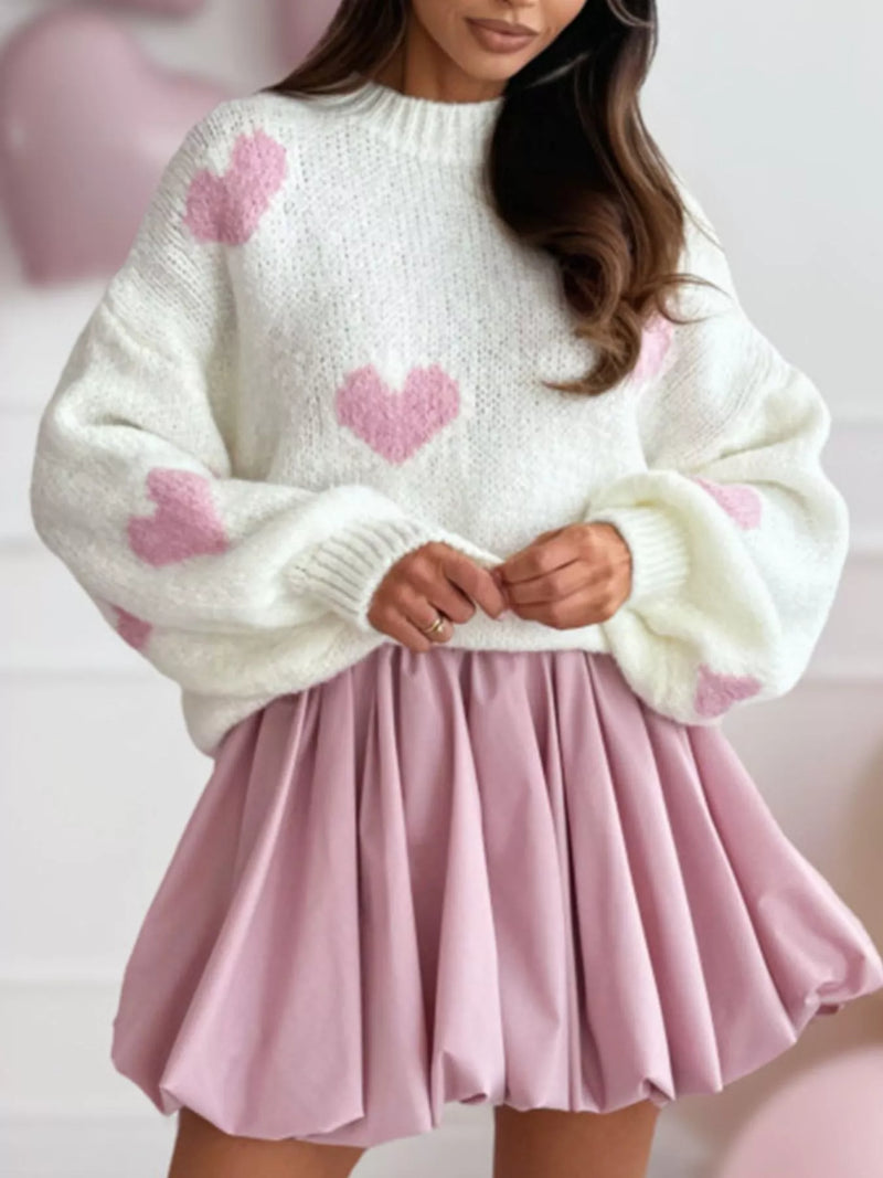 Heart Round-Neck Knitted Sweater