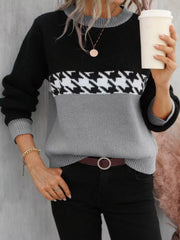 Color-Block Houndstooth Sweater