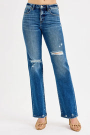 RISEN Tummy Control High-Rise Straight Distressed Jeans - Plus Size