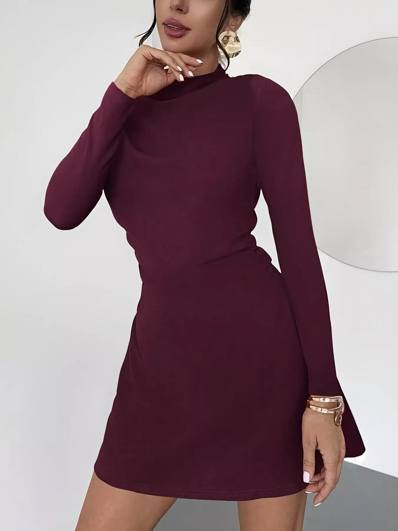 Mock-Neck Long-Sleeve Mini Dress