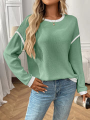 Rib-Knit Contrast Trim Sweater