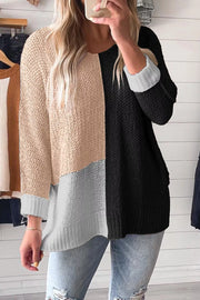 Color-Block Knit V-Neck Relaxed Sweater