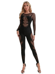 Fishing Net Sheer Long-Sleeve Jumpsuit