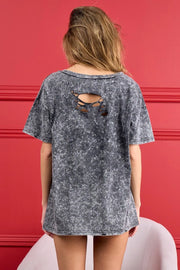 BiBi 4th Of July Theme Mineral Washed Laser Cut Top