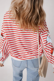 Sequin Santa Striped Round-Neck Long-Sleeve Sweatshirt