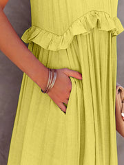 Ruffled Sleeveless Tiered Maxi Dress Pocketed