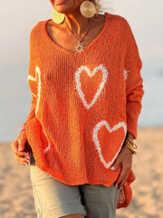 Heart V-Neck Drop-Shoulder Sweater