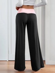 Contrast Waistband Wide-Leg Pants