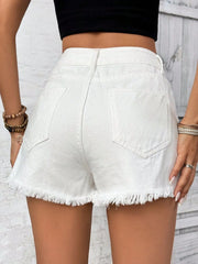 Distressed Raw Hem High-Rise Denim Shorts