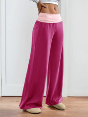 Contrast Waistband Wide-Leg Pants