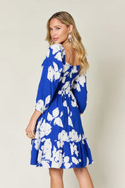 Floral Ruffle Hem Smocked Dress Pocketed - Plus Size