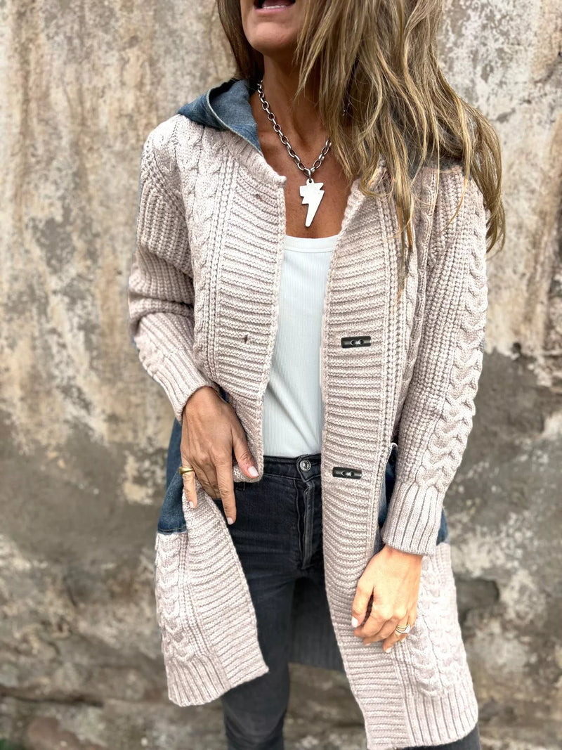 Hooded Cable Knit Longline Cardigan - Plus Size