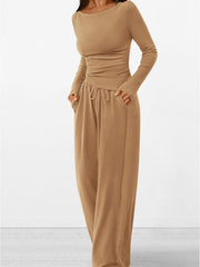 Round-Neck Long-Sleeve Top and Pants Set