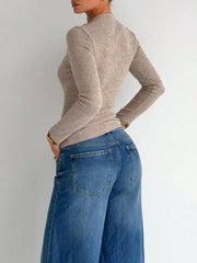 Twist-Front Cutout Rib-Knit Top