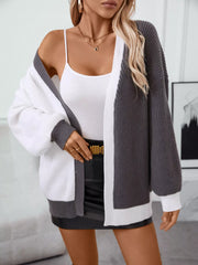 Color-Block Open-Front Knit Cardigan
