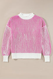 Striped Textured Knit Contrast Edge Relaxed Sweater